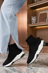 White Knit Slip-On Sock Trainer Sneakers with Sole Detail – Bella