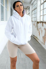 White Oversized Matching Drawstring Rib Cuff & Hem Pocket Hoodie - Melissa