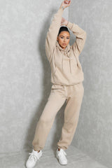 Stone Oversized Front Pocket Pullover Hoodie Cuffed Joggers Loungewear Set - Alexia