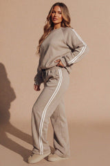 Mocha Oversized Sweatshirt & Stripe Side Track Trousers Loungewear Set - Zinxo