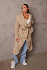 Stone Maxi Length Oversized Waterfall Belted Coat - Payton