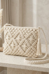 Cream Macramé Tassel Crossbody Clutch Bag – Cymi