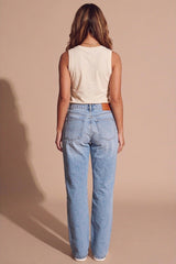 Light Blue Wash Distressed Straight Leg Jeans- Zyan