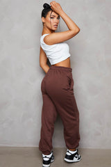Chocolate Oversized High Waisted Shirred Drawstring Pocket Detail Cuffed Joggers - Samira