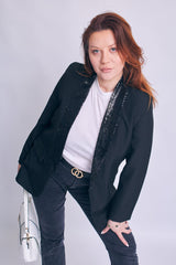 Black Sequin Lapel Blazer - Ever