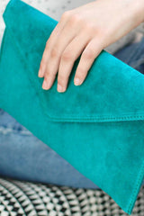 Turquoise Suede Envelope Luxe Clutch Bag - Laura