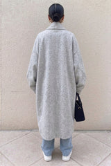 Grey Oversized Longline Open Front Coat-Fyona