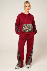 Wine Leopard Panel Oversized Hoodie & Jogger Co-Ord – Zara