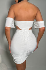 White Bardot Cowl Neck Ruched Mini Dress - Sara
