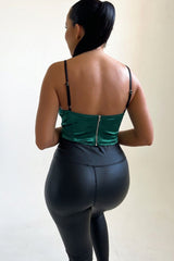 Emerald Satin Strappy Cup Detail V Bar Corset Top - Dorte