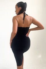 Black Strapless Cut Out Bodycon Midi Dress - Rhea