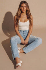 Light Blue Wash Distressed Graphic Mom Jeans – Hellna