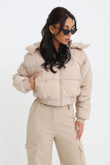 Stone Cropped Padded Long Sleeve Zip Front Shower Proof Jacket - Harper