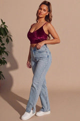 Wine Velvet Strappy Bustier Cami Top - Neralia