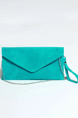 Turquoise Suede Envelope Luxe Clutch Bag - Laura
