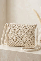 Cream Macramé Tassel Crossbody Clutch Bag – Cymi