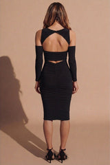 Black Long Sleeve Cut Out Midi Dress - Maria