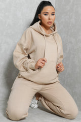 Stone Oversized Front Pocket Pullover Hoodie Cuffed Joggers Loungewear Set - Alexia