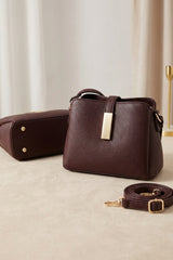 Brown Faux Leather Gold Detail Shoulder Bag - Polina