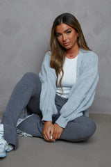 Grey Knitted Balloon Sleeve Side Split Longline Midi Cardigan- Emmy