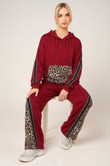 Wine Leopard Panel Oversized Hoodie & Jogger Co-Ord – Zara