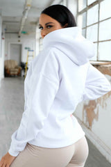 White Oversized Matching Drawstring Rib Cuff & Hem Pocket Hoodie - Melissa
