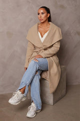 Stone Maxi Length Oversized Waterfall Belted Coat - Payton