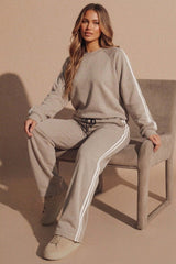 Mocha Oversized Sweatshirt & Stripe Side Track Trousers Loungewear Set - Zinxo