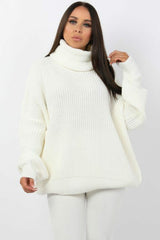 Cream Knitted Oversized Polo Neck Jumper - Polly