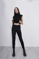 Black Ribbed Knitted 3 Piece Loungewear Set-Jinet