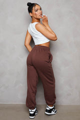 Chocolate Oversized High Waisted Shirred Drawstring Pocket Detail Cuffed Joggers - Samira