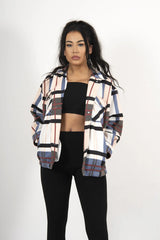 Blush Check Print Oversized Button Up Pocket Shacket - Bella