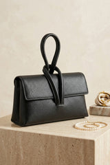 Black Textured Loop Handle Shoulder Bag - Elara