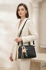 Black Structured Design With Strap & Charm - Pinco