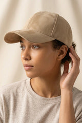 Beige Suede Look Baseball Cap  - Folly