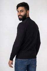 Mens Black Ribbed High Neck Long Sleeve Jumper - Turtle