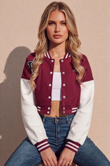 Wine varsity Slogan Contrast Sleeve Bomber - Hallie