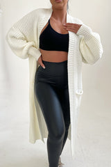 Cream Knitted Long Sleeve Pocket Detail Ribbed Cardigan - Leanne