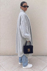 Grey Oversized Longline Open Front Coat-Fyona