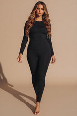 Black Stretch Long Sleeve Top and Leggings Activewear Set - Elara