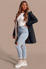 Black Parka with Leopard Print Lining Reversible Hooded Jacket – Skye