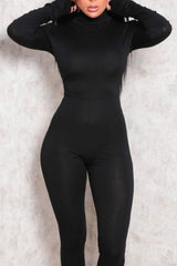 Black Long Sleeve High Neck Jumpsuit - Marissa