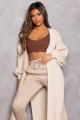 Stone Knitted Balloon Sleeve Side Split Longline Midi Cardigan- Emmy