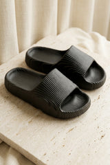 Black Ribbed Platform Slide Sandals - Rava