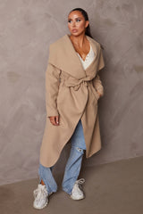 Stone Maxi Length Oversized Waterfall Belted Coat - Payton