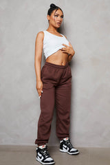 Chocolate Oversized High Waisted Shirred Drawstring Pocket Detail Cuffed Joggers - Samira
