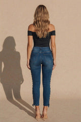 Blue Lace Up Side Detail Skinny Jeans-Vina