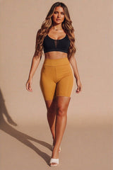 Mustard With Black High Waist Biker Shorts – Pack of 2
