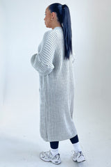 Grey Knitted Long Sleeve Pocket Detail Ribbed Cardigan - Leanne