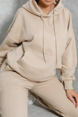 Stone Oversized Front Pocket Pullover Hoodie Cuffed Joggers Loungewear Set - Alexia